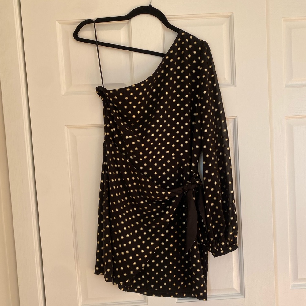 Yumi Kim - Studio 54 dress - one shoulder, black and gold - WORN ONCE